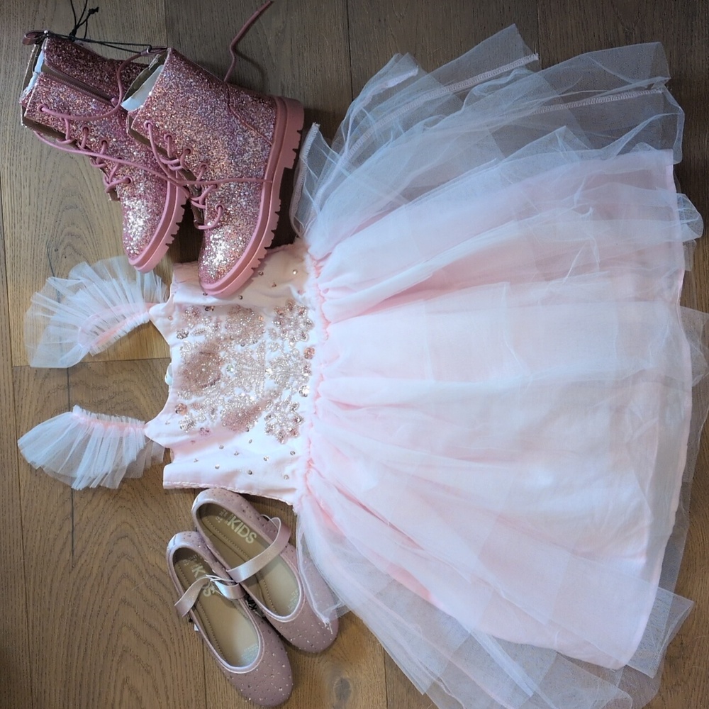 Pink Sparkle Tule Cotton On Dress And Shoes